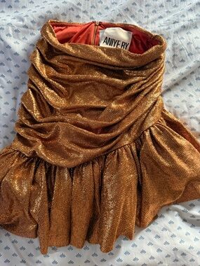 Shimmery Bronze Mini Skirt with Gathered Detail